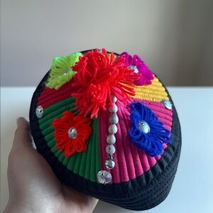Chinese Folk Festival Child Hat Colorful Embroidered Pom Pom Cap